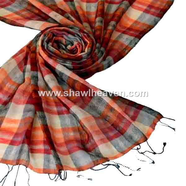 light color check merino wool handloom shawl